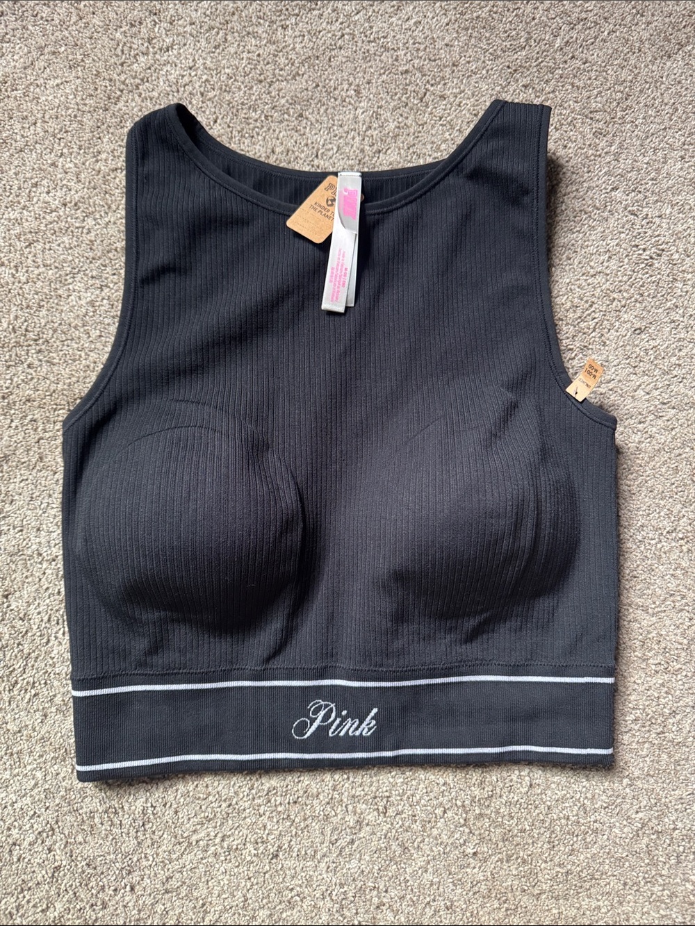 PINK Victoria's Secret Black Ribbed Cropped Bralette